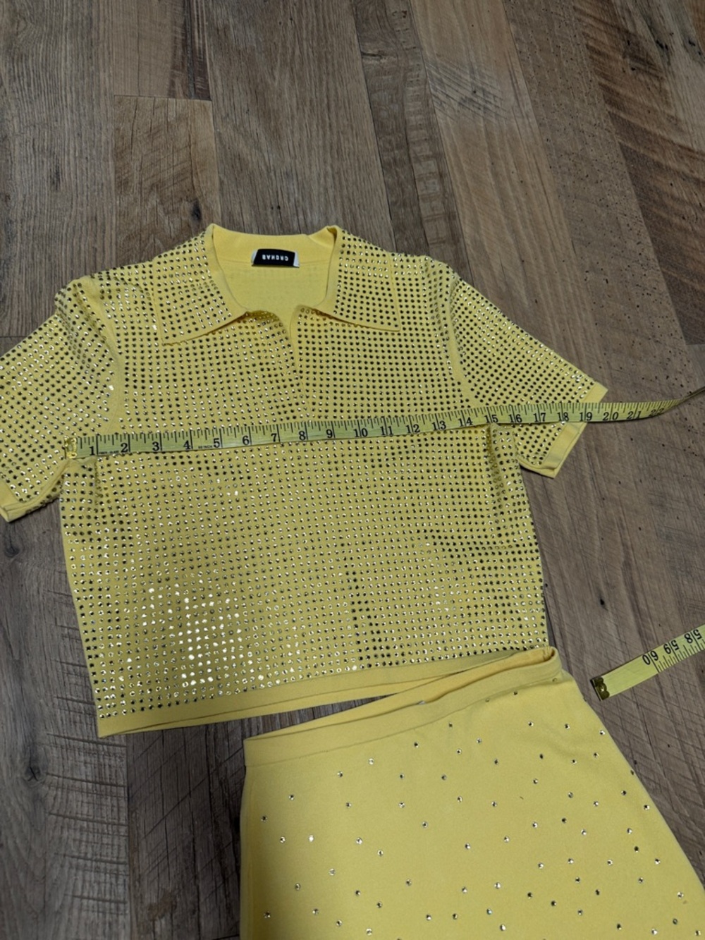 Sandro Two-Piece Knit Studded Polo and Midi Skirt Set in Light Yellow - Picture 7 of 17